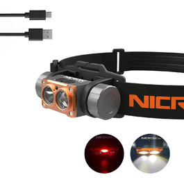 Ліхтарик налобний NICRON H25, LED, червоне світло, USB, 500 люмен, IP67, водонепроникний, для риболовлі, туризму, археології