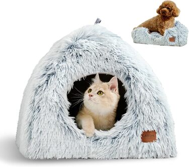 Котяча хатинка-будиночок 40x40 см, складаний, м'який лежак для котів і кошенят, знімна подушка, сірий, зручний, праний