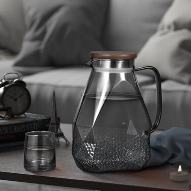Скляний графин ecooe 1.8 л з кришкою для води, соків, молока, чаю, кави, для холодильника, термостійкий, чорний
