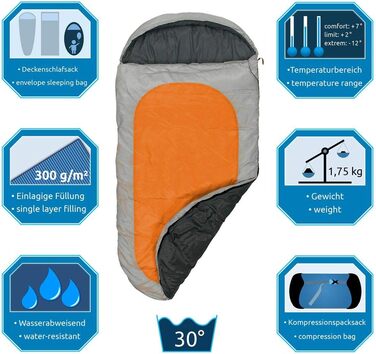 Дитячий спальний мішок Fridani XXL 180x90 см, теплий, водостійкий, до -12°C, помаранчевий, праний