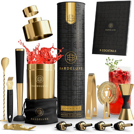 BarDeluxe® набір для коктейлів 12 предметів, набір бармена, міксер для коктейлів | шейкер 750 мл з нержавіючої сталі, подарунковий набір для коктейлів (глибоке золото)