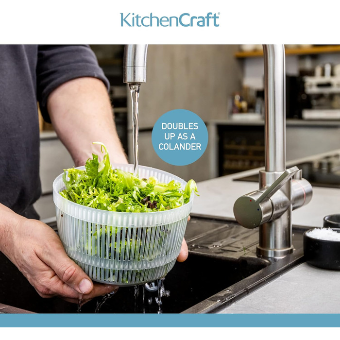 Міні-сушарка для салату KitchenCraft, багатофункціональна, 19 см, прозора