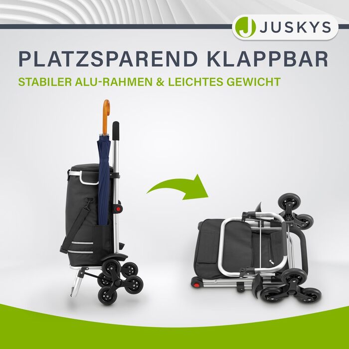 Сумка-візок Juskys 3-в-1 для сходів, 56 л, сучасна, складна, чорна – універсальний шопер, візок-трансформер для покупок та перевезення вантажів