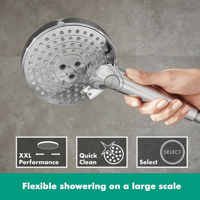 Душова лійка hansgrohe Raindance Select S, економна 9 л/хв (EcoSmart), ручна, 3 режими струменя, кругла (⌀120 мм), антикальк, хром