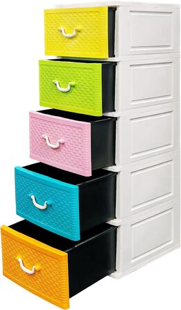 Комод 44x50x127 см з 5 великими шухлядами XXL, 40 л, кольоровий, сучасний дизайн Weave, з переробленого пластику PP