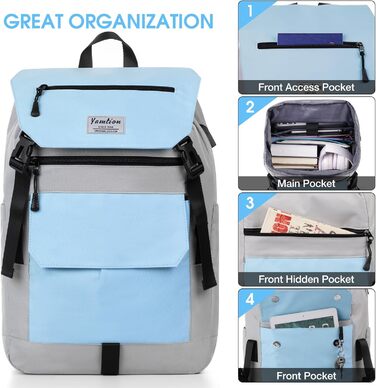 Міський рюкзак YAMTION Rolltop 17 дюймів для жінок і чоловіків, шкільний рюкзак для підлітків, для ноутбука, велоспорту, подорожей, навчання, колір Sky