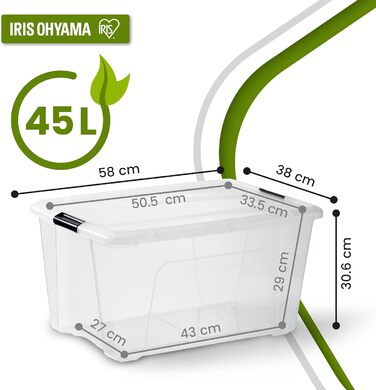 Пластикова коробка для зберігання Iris Ohyama TB-45 з кришкою, 45 л, прозора, набір 6 шт., із ручками та засувками, для одягу, дому, гаража, офісу, міцна, стійка до навантажень, штабельована