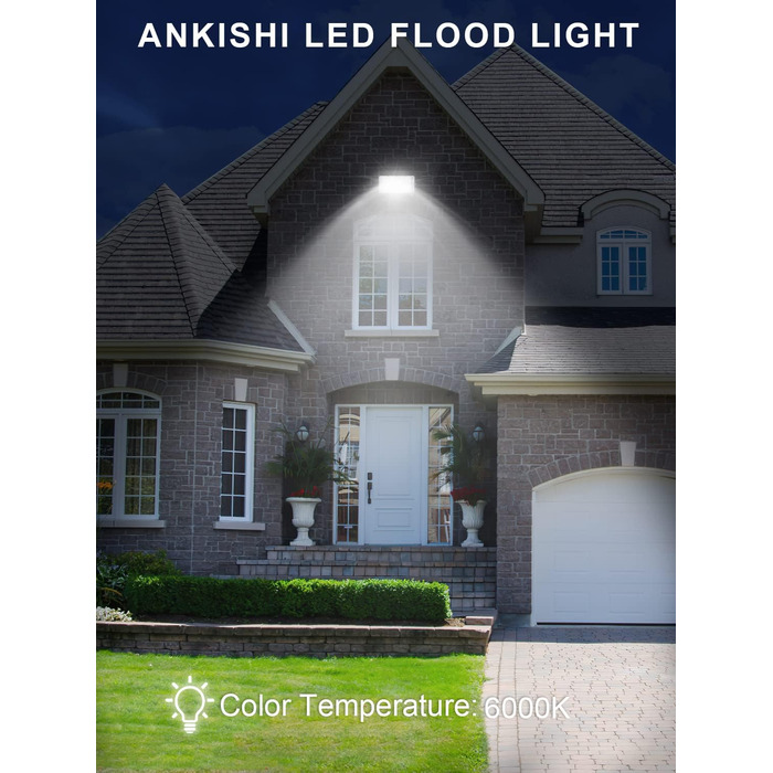 Ankishi LED прожектор для вулиці, IP65, водонепроникний, 6500K холодне біле світло, 30000 лм, 200Вт, комплект 4 шт, для спортмайданчика, гаража, саду, двору