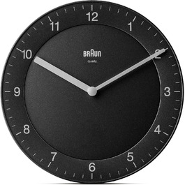 Настінний годинник Braun BC06B, аналоговий, кварцовий механізм, чорний, 20 см, класичний дизайн, тиха робота, легко читається циферблат