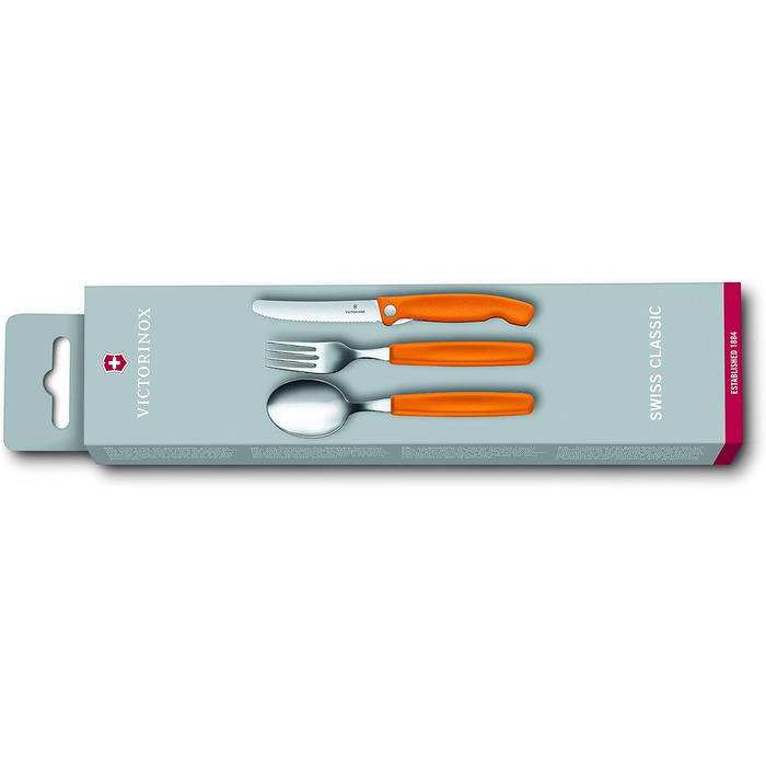 Набір столових ножів Victorinox Swiss Classic, 3 предмети, 11 см, хвилясте лезо, надгострі, неіржавна сталь, помаранчеві руків'я