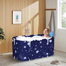 Складна ванна для дорослих 132×68×47 см, портативна, не надувна, синя, для сауни, душу та крижаних ванн
