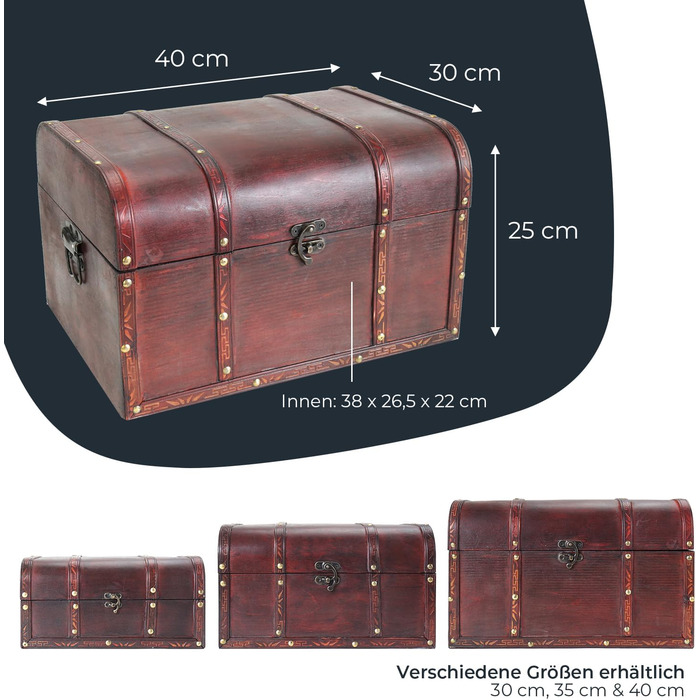 Велика дерев'яна скриня HMF 6406-140, 40x30x25 см, Португалія