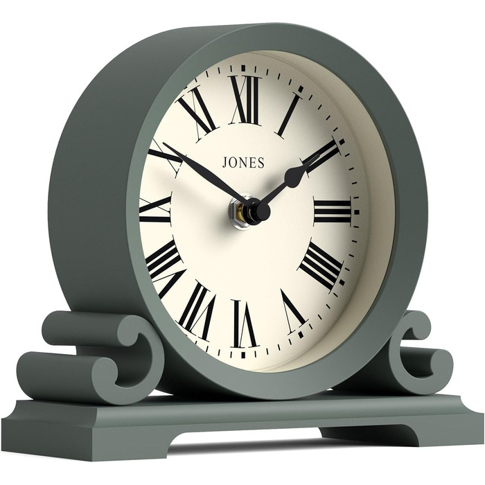 Настільний годинник JONES CLOCKS Saloon, класичний стиль, римські цифри, подвійний скрол, для столу, полиці чи тумбочки, зелений