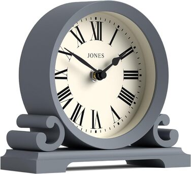 Декоративний настільний годинник JONES CLOCKS Saloon з римськими цифрами, класичний стиль, подвійний скрол, для столу, полиці чи тумбочки, французький морський синій
