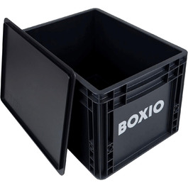 BOXIO SOLO: Пластикова ящик з кришкою 40x30x28 см, для зберігання, транспортування, кемпінгу, човна, гаража або саду, стелажна, сумісна з іншими євробоксами
