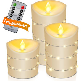 LED свічки KESSER, набір 3 шт., з таймером, з ефектом мерехтіння, фламінгові, з натурального воску, висота 10/12,5/15 см, для декору