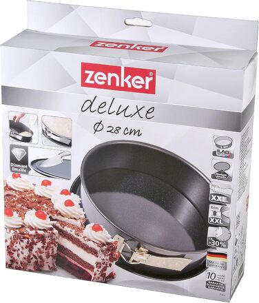 Форма для випікання Zenker Deluxe 28 см, кругла з емальованим дном, антипригарним покриттям і захистом від протікань, сталева, чорний металік, висока