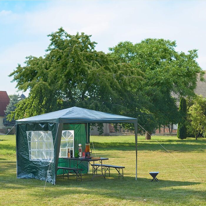 Павільйон Relaxdays 3x3 м із металевим каркасом, 2 боковини, ПЕ тент із вікнами, закритий, для фестивалів і вечірок, зелений