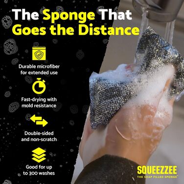 Губки Squeezzee з миючим засобом, двосторонні, стійкі до подряпин, для кухні та дому, 6 шт, до 300 використань
