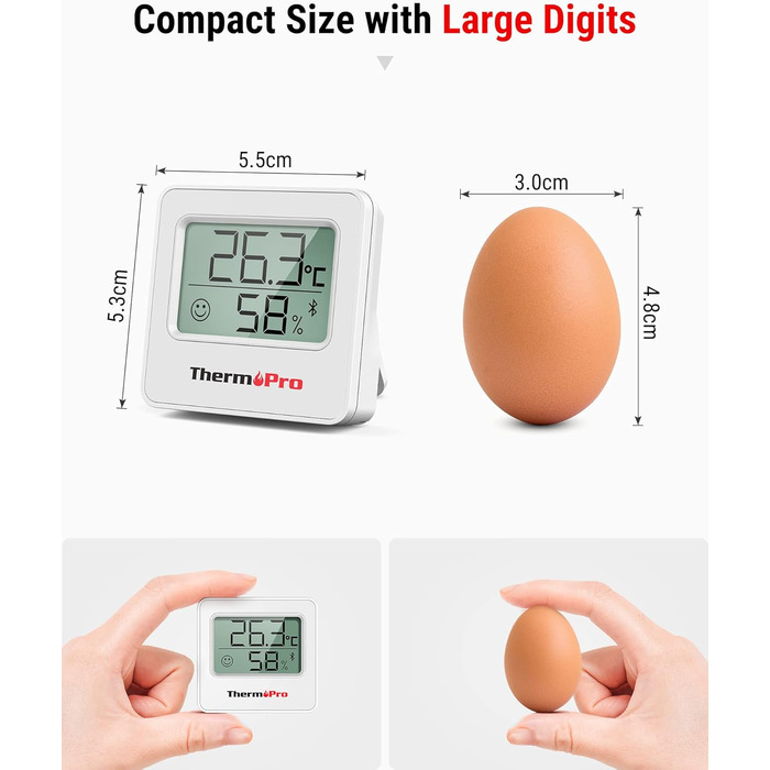 Цифровий гігрометр ThermoPro TP357-3 (3 шт), Bluetooth, 80 м, термометр для кімнати, додаток, індикатор вологості зі смайликом, для офісу, винного погребу, теплиці