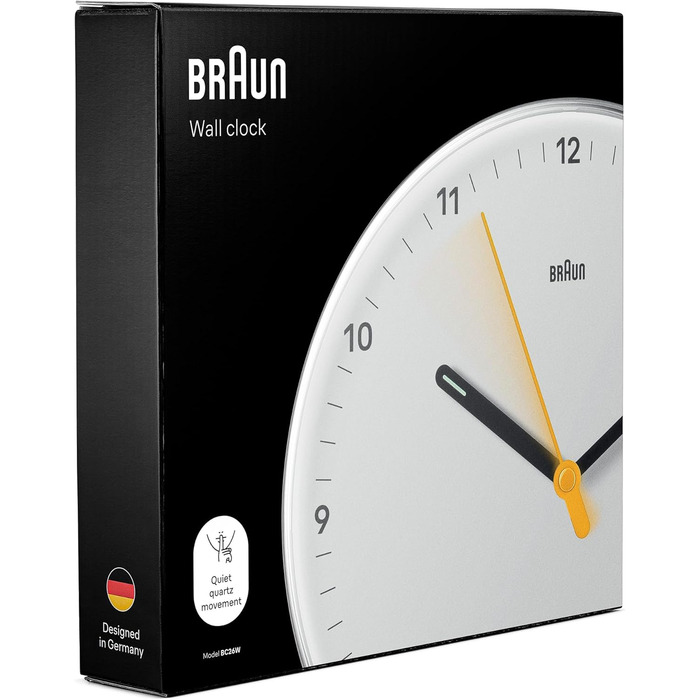 Настінний годинник Braun BC26W, класичний, білий, 23 см, аналоговий, безшумний кварцовий механізм, добре читається