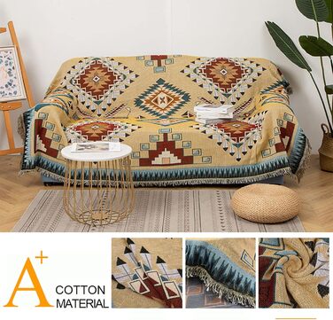 Плед Boho для дивана 130×180 см, в'язаний плед з китицями, декоративний накидка для ліжка, дивана та крісла