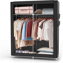 Тканинна шафа INTIRILIFE 108x170x45 см, чорна, з металевим каркасом, полицями, боковою кишенею та рейкою для одягу, розбірна, для зберігання речей