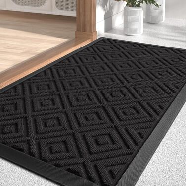 Килимок для взуття LEKEEPGO 60x90 см, чорний, гумовий, протиковзкий, для вулиці та дому, з дренажем, праний, для вхідних дверей