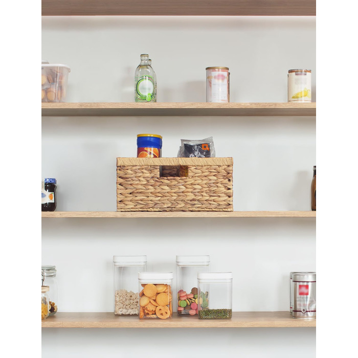 Кошик для зберігання StorageWorks із водяної гіацинти, прямокутний, 38×28×17 см, з подвійними ручками, натуральний плетений кошик для організації речей