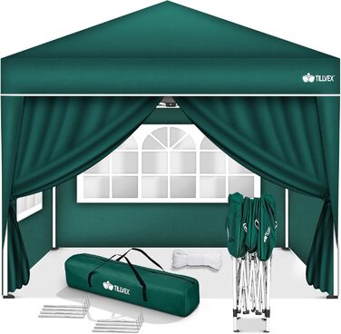Водонепроникний павільйон Pop-Up 3x3 м, садовий намет з регульованою висотою, UV 50+, 4 стінки, зелений, сумка для транспортування