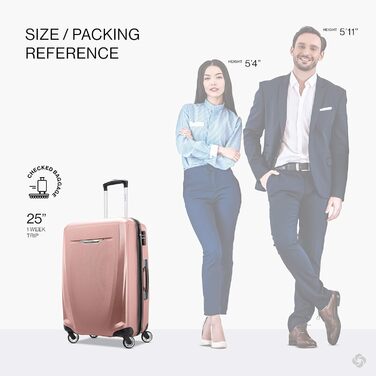 Валіза Samsonite Winfield 3 DLX, жорсткий корпус, обертові колеса, середня, рожевий, картатий візерунок, ручна поклажа
