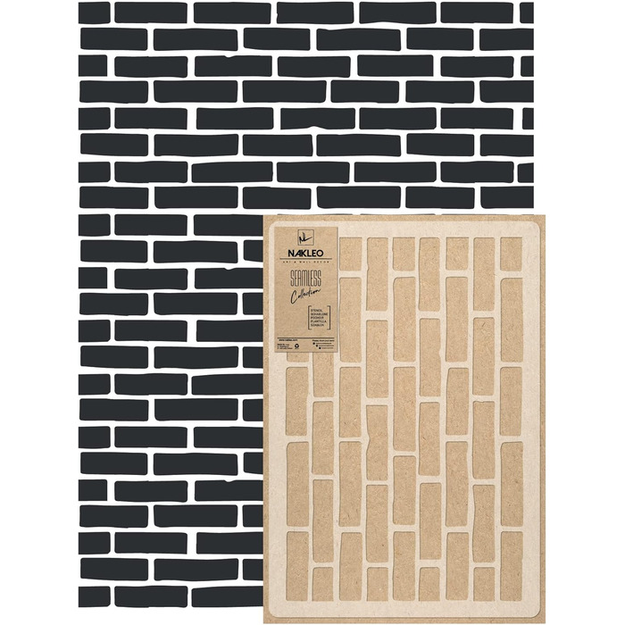 Трафарет для стін NAKLEO Ziegelwand #3, великий 59x95 см, багаторазовий пластиковий трафарет для геометричного декору, імітація цегляної стіни, DIY для меблів, підлоги, тканини