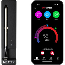 MEATER SE – Бездротовий смарт термометр для м'яса з Bluetooth, вимірюванням внутрішньої та зовнішньої температури, для BBQ, духовки, гриля, коптильні, з чорним зарядним пристроєм