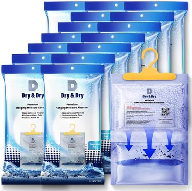 Dry & Dry Осушувач повітря 15 шт. (400 г/шт) для дому, підвалу та спальні – компактний поглинач вологи