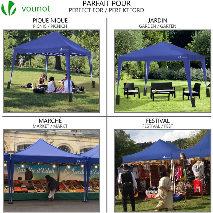 Складаний павільйон VOUNOT 3x3 м з 4 мішками для піску, Pop Up, UV-захист 50+, синій