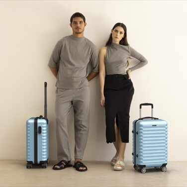 Ручна поклажа валіза Upfly XS 55x36x19 см, 31 л, ABS, 4 подвійні колеса, кодовий замок, жорсткий чемодан із роздільником і ременями, синя