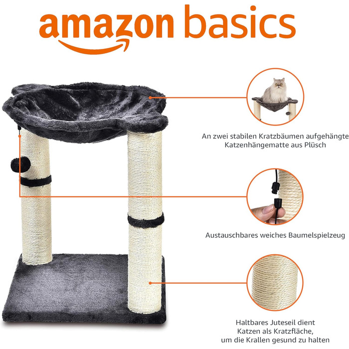 Amazon Basics Когтеточка для котів з будиночком, гамаком, лежаком і стовпчиком, 41x51x41 см, сіра