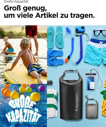Водонепроникний набір сумок Spigen Aqua Shield 20L+2L для пляжу, плавання, кемпінгу, човна, каяка, чорний