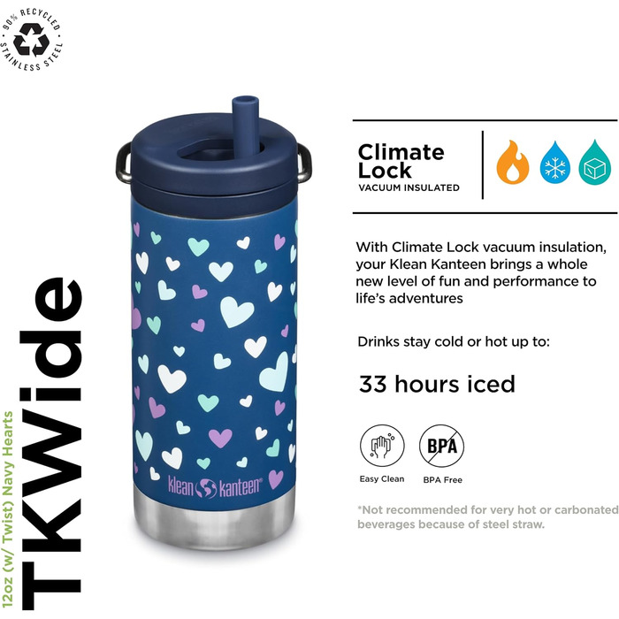 Термос Klean Kanteen TKWide 340 мл з кришкою, сині серця