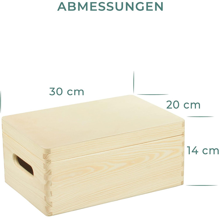 Велика дерев'яна скриня з кришкою та ручками 40x30x24 см, натуральна, FSC® – універсальна коробка для зберігання, подарункова упаковка, декор, іграшкова скриня, коробка для спогадів