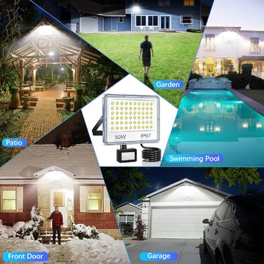 LED прожектор з датчиком руху для вулиці 100 Вт, 10000 Лм, 6500K, IP67, набір 2 шт, водонепроникний світильник для складу, саду, гаража