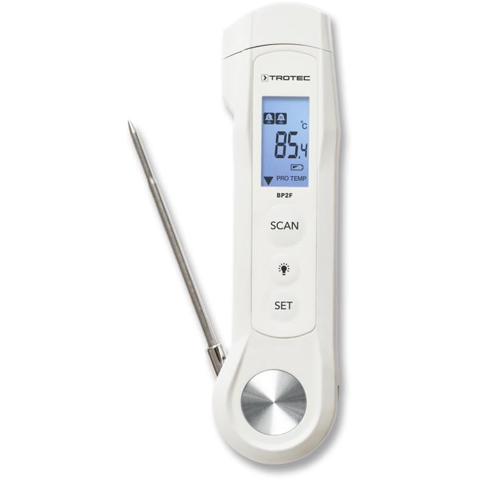 Цифровий термометр для м'яса TROTEC BP5F, інфрачервоний, діапазон -40°C до +280°C, IP65, таймер, максимальне значення, індикатор заряду, для кухні