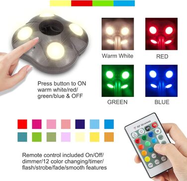 HONWELL LED лампа для парасолі, димована, 12 кольорів, бездротова, для кемпінгу, саду, пляжу, вечірок, батарейкова, коричнева
