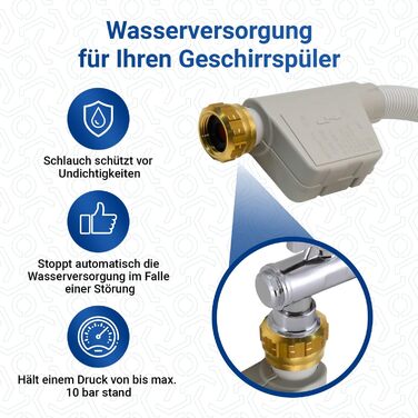 Шланг Aquastop для посудомийної машини 1,8 м VIOKS, заміна для Miele 10499864 7638501 5268990 10499862 7638500, з водозапобіжником, підключення 3/4 дюйма, сумісний з Mondia, Meteor, EuroStar