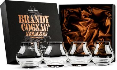 Набір келихів для коньяку та бренді GLASSIQUE CADEAU 240 мл, 4 шт, кришталеві, для дегустації, без ніжки, подарунковий комплект, придатні для миття в посудомийній машині