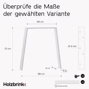 Ніжка столу HOLZBRINK металева біла трапеція 60/80x72см