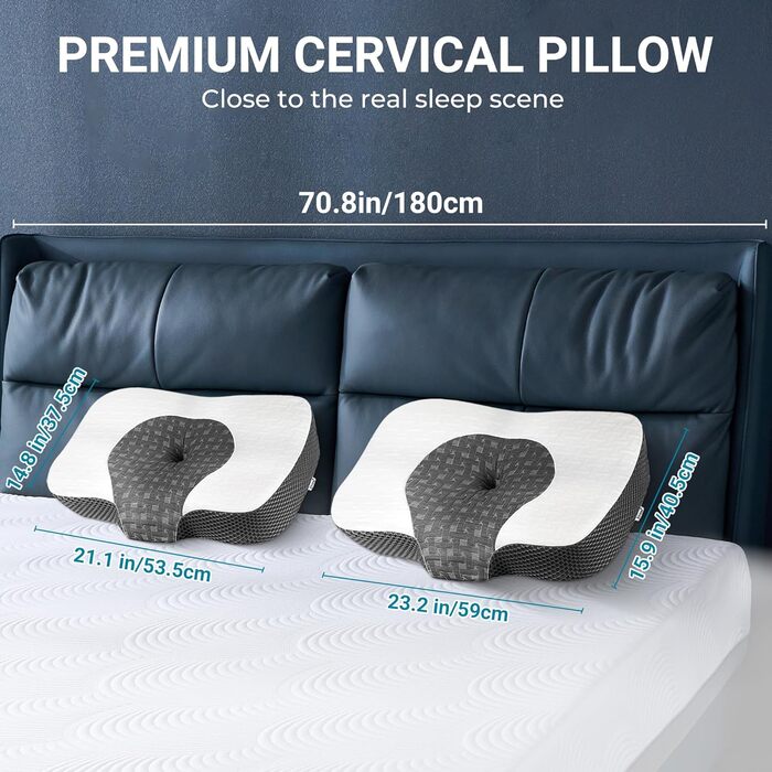 Ортопедична подушка Elviros з піни Memory Foam для сну, ергономічна подушка для шиї, проти хропіння, для бокового та черевного сну, біла