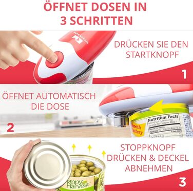 Автоматична електрична відкривачка для консервів Kitchen Mama, безпечна, зручна, без рук, гладкий край, харчова сталь, на батарейках, червона