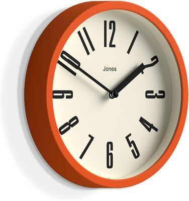 Настінний годинник JONES CLOCKS 20 см, ретро, помаранчевий, легке читання, для кухні, офісу, дитячої кімнати