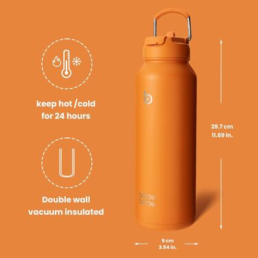Термос-пляшка з нержавіючої сталі з трубочкою BOTTLE BOTTLE, 1 л, для спорту, з ручкою, для пігулок, біла/помаранчева